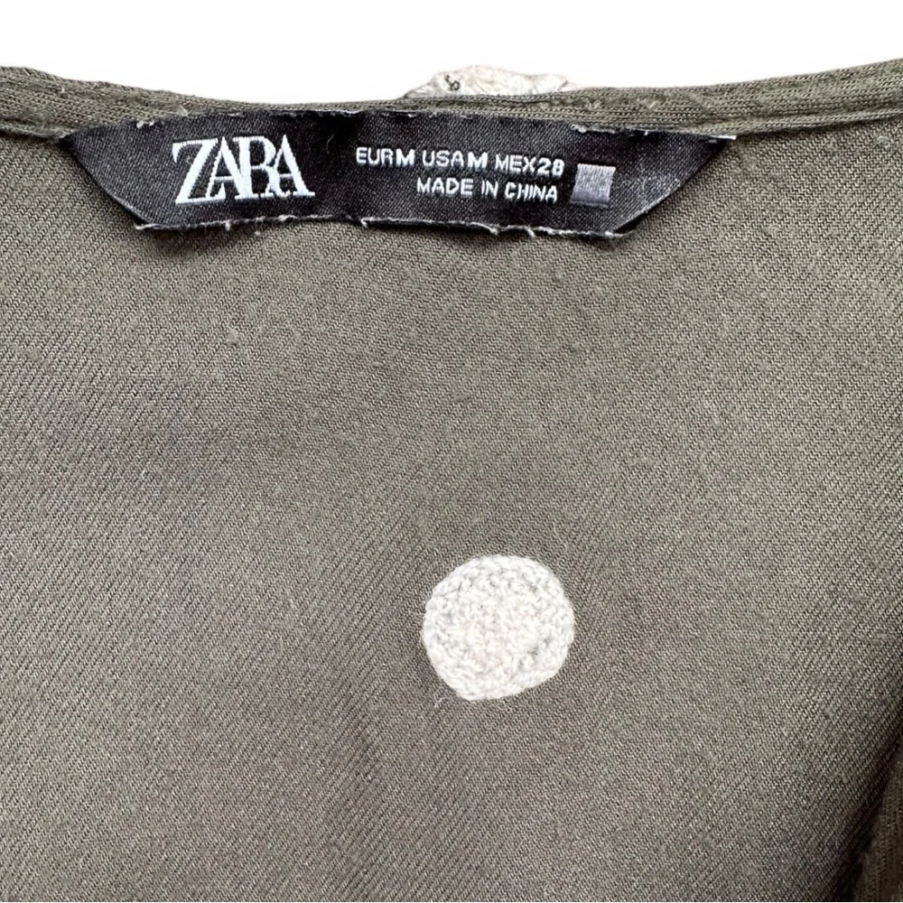 Zara Khaki Green Embroidered Polka Dot Long Sleeve Baby-Doll Dress | Medium - Picture 14 of 14
